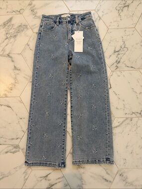 NWT Risen Light Blue Embroidered Straight-Leg Jeans 3/26